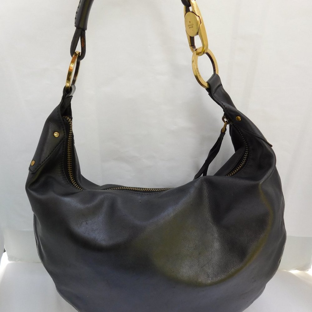 Gucci Black Leather Hobo Bag with Gold Accents - Picture 7 of 16